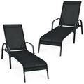 Patiojoy Set of 2 Outdoor Patio Lounge Chair Adjustable Chaise Recliner Steel Black