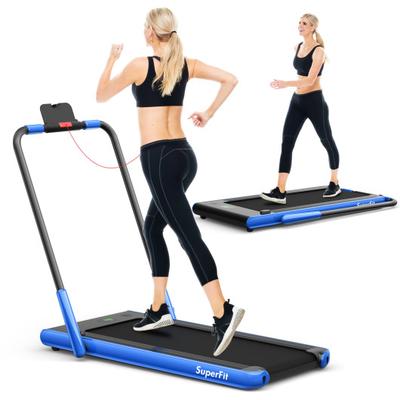 Costway 2-in-1 Folding Treadmill with Remote Control and LED Display-Blue