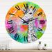 Designart 'White Giraffe Drawing On Bright Rainbow' Children's Art wall clock