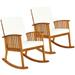 Costway 2PC Acacia Wood Rocking Chair Garden Lawn W/ Cushion - 2-Piece Sets