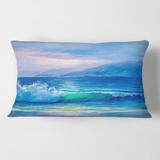 Designart 'Blue Waves Breaking At The Beach II' Nautical & Coastal Printed Throw Pillow