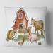 Designart 'Farm House With Goose Chicken Cow Pig and Haystack' Rustic Printed Throw Pillow