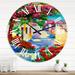 Designart 'Colorful Traditional Santorini Houses' Nautical & Coastal wall clock