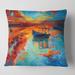 Designart 'Boat During Evening Glow At The Lake IV' Nautical & Coastal Printed Throw Pillow