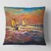 Designart 'Sailships On The Ocean Waves During Orange Sunset' Nautical & Coastal Printed Throw Pillow