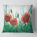 Designart 'Red Bright Poppy Flowers On A Green Meadow' Traditional Printed Throw Pillow