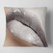 Designart 'Close Up of Woman Lips With Glittering Silver' Modern Printed Throw Pillow