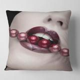 Designart 'Heart Shape Lips With Pearls Through Mouth' Modern Printed Throw Pillow