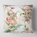 Designart 'Pink Flamingos With Tropical Flowers & Gold Leaves' Traditional Printed Throw Pillow