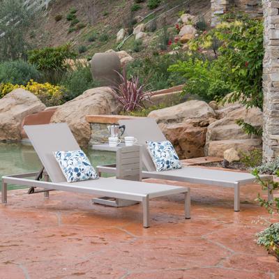 Cape Coral Mesh and Aluminum 3-piece Chaise Lounge with End Table Set by Christopher Knight Home