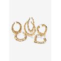 Women's Gold Tone 3 Pair Bamboo Hoop Earring Set by PalmBeach Jewelry in Gold