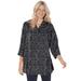 Plus Size Women's Three-Quarter Sleeve Tab-Front Tunic by Woman Within in Black Short Strokes (Size 1X)