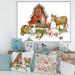 East Urban Home Farm House w/ Goose Chicken Cow Pig & Haystack - Floater Frame Print on Canvas in Brown | 12 H x 20 W x 1 D in | Wayfair