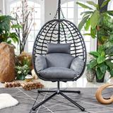 Dakota Fields Diekmeyer Porch Swing w/ Stand Wicker/Rattan in Black | 78 H x 37 W x 35 D in | Wayfair 4469C3D1EDC84ECFA0293B5F087F5594