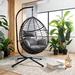 Dakota Fields Dicle Porch Swing w/ Stand Wicker/Rattan in Black | 78 H x 38 W x 51 D in | Wayfair 502997E1469048A5B17BF3E8BCDFA720