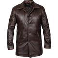 Mens Black Leather Coat -Real Leather Long Coat Men's- Classic Leather Blazer- Black Long Leather Coats (Brown, XL)