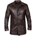Mens Black Leather Coat -Real Leather Long Coat Men's- Classic Leather Blazer- Black Long Leather Coats (Brown, 4XL)