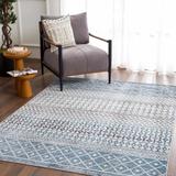 Southglenn 5'3" x 7' Washable Moroccan Black/Blue/Gray/Ink Blue/Light Beige/Light Gray/Teal/Peach Washable Area Rug - Hauteloom