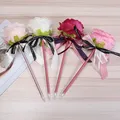 Stylo à bille avec nœud fleur rose de simulation créative stylos à bille du jour de Léon stylo