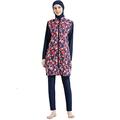 keephen Modest Muslim Swimwear 3 Piece Set Women Full Cover Islamic Printed Swimsuit Sportswear Burkini with Hijab Red