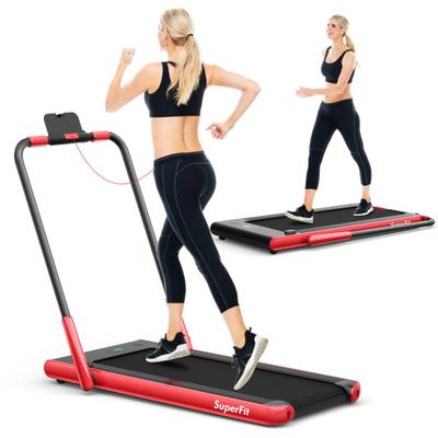 Costway 2-in-1 Folding Treadmill with Remote Control and LED Display-Red