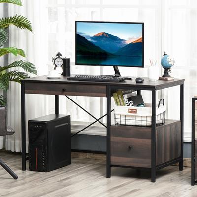 Drawer Writing Table for Home Study HOMCOM Computer Desk with Shelf Brown Office 