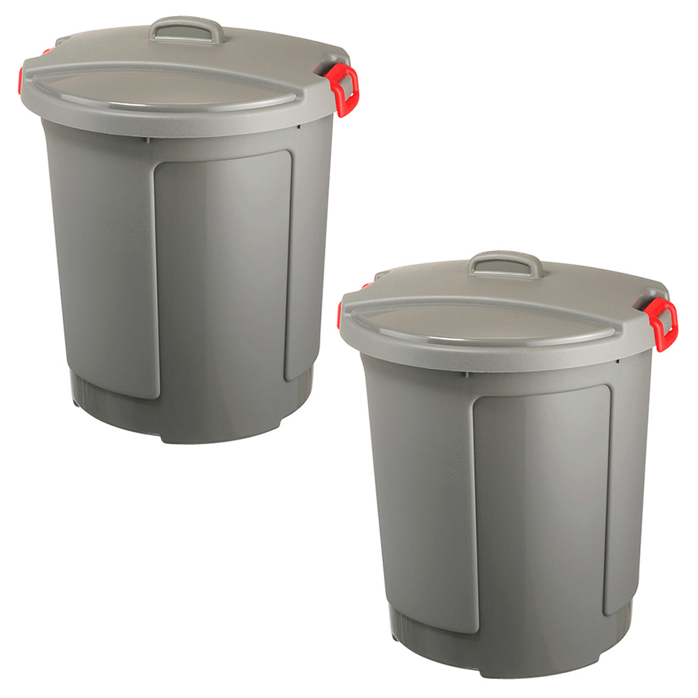 BRB 2 Kunststofftonnen/Rundtonnen mit Deckel, 75 Liter, frostsicher bis -20°C, grau Image