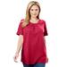 Plus Size Women's Perfect Button-Sleeve Shirred Scoop-Neck Tee by Woman Within in Classic Red (Size 1X) Shirt