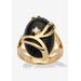 Women's Yellow Gold Plated Natural Black Onyx and Round Crystal Ring by PalmBeach Jewelry in Onyx (Size 8)