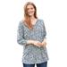 Plus Size Women's Perfect Printed Three-Quarter Sleeve V-Neck Tee by Woman Within in Heather Grey Pretty Floral (Size 34/36) Shirt