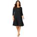 Plus Size Women's Three-Quarter Sleeve T-shirt Dress by Jessica London in Black (Size 30 W)
