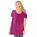 Plus Size Women's Perfect Short-Sleeve Shirred U-Neck Tunic by Woman Within in Raspberry (Size M)