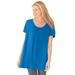 Plus Size Women's Perfect Short-Sleeve Shirred U-Neck Tunic by Woman Within in Bright Cobalt (Size 4X)