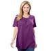 Plus Size Women's Perfect Button-Sleeve Shirred Scoop-Neck Tee by Woman Within in Plum Purple (Size 3X) Shirt