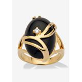 Women's Yellow Gold Plated Natural Black Onyx and Round Crystal Ring by PalmBeach Jewelry in Onyx (Size 10)