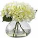 House of Hampton® Blooming Hydrangea Floral Arrangement in Vase Polyester/Faux Silk/Plastic/Fabric in Green/Yellow | 8.5 H x 10 W x 9 D in | Wayfair