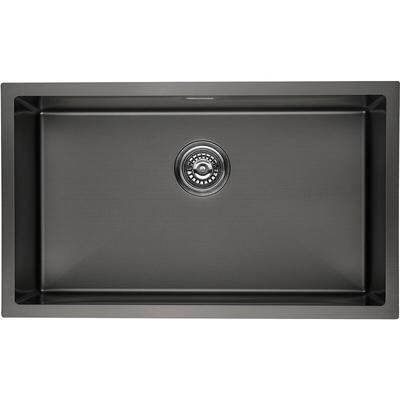 Küchenspüle schwarz xl 74 × 44 cm eckige Spülbecken, Einbauspüle für ab 80er Unterschrank,