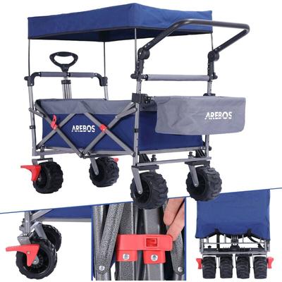 Arebos - Bollerwagen faltbar mit Dach Luxus Handwagen mit 3-Punkt Gurtsystem Faltwagen Image