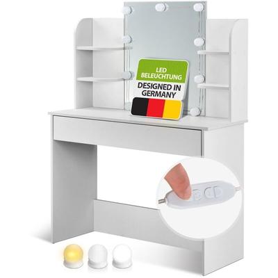 Juskys - Schminktisch Bella mit led Beleuchtung, Spiegel, Schublade & 4 Ablagefächern - 108 x 40 x Image