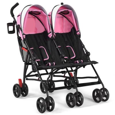 Costway Foldable Twin Baby Double Stroller Ultralight Umbrella Kids Stroller-Pink