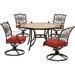 Hanover Monaco 5-Piece Dining Set in Red with Four Swivel Rockers and a 51 In. Tile-Top Table