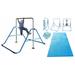 Gymnastics Bar for Kids Kip Bar Horizontal Jungle Gym with 8 x 4 EVA Tumble Mat Junior Training Monkey Bars Home Gym Adjustable Height Expandable Junior Training Bar Indoor Foldable (Blue)