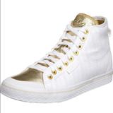 Adidas Shoes | Adidas Honey White & Gold Pinstripe High Tops | Color: Gold/White | Size: 7.5