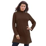 Plus Size Women's Mockneck Ultimate Tunic by Roaman's in Chocolate (Size L) 100% Cotton Mock Turtleneck