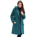 Plus Size Women's Hooded Button-Front Fleece Coat by Roaman's in Deep Lagoon (Size M)