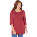 Plus Size Women's Easy Fit 3/4-Sleeve Scoopneck Tee by Catherines in Rich Burgundy (Size 0X)