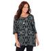 Plus Size Women's Easy Fit 3/4-Sleeve Scoopneck Tee by Catherines in Black Damask (Size 2X)