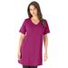Plus Size Women's Short-Sleeve V-Neck Ultimate Tunic by Roaman's in Raspberry (Size 1X) Long T-Shirt Tee