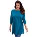 Plus Size Women's Boatneck Ultimate Tunic with Side Slits by Roaman's in Peacock Teal (Size 26/28) Long Shirt