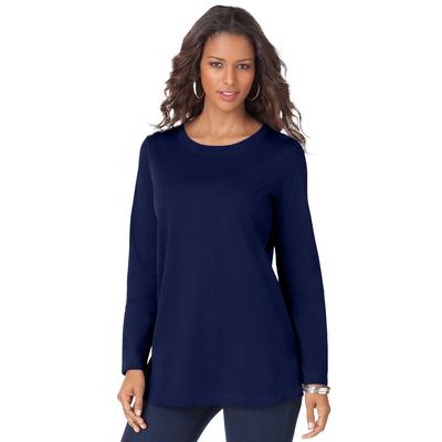 Plus Size Women's Long-Sleeve Crewneck Ultimate Tee by Roaman's in Navy (Size L) Shirt